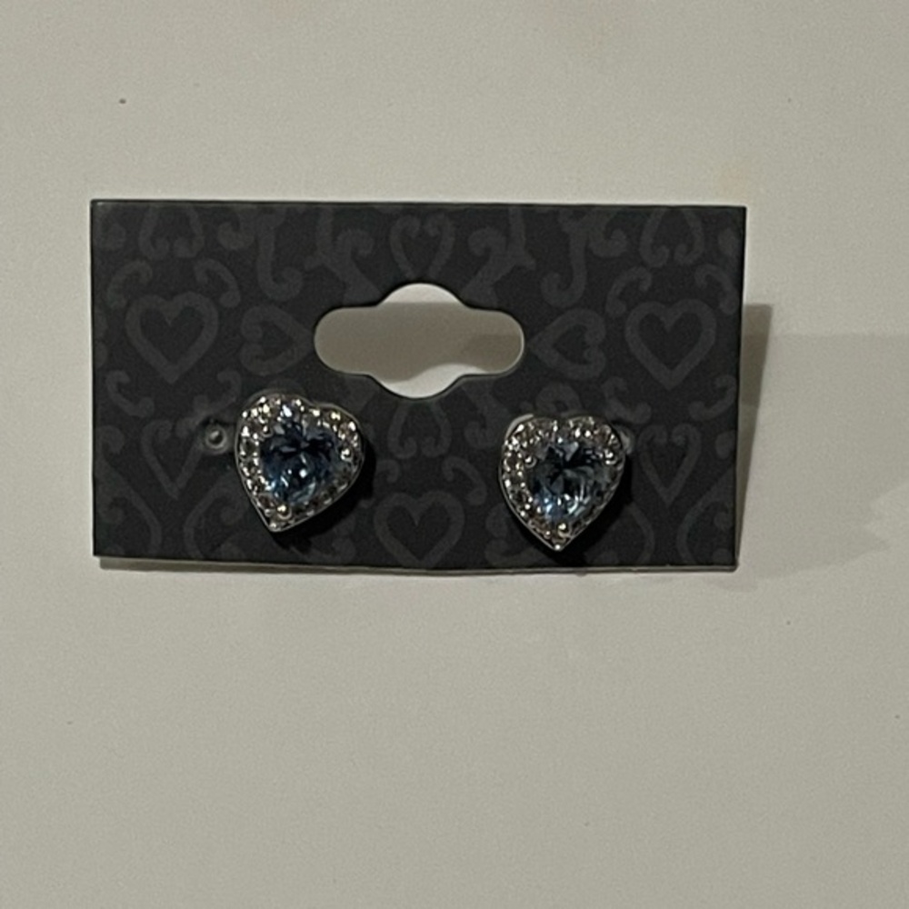 Heart Shape Birthstone Earrings Light Blue